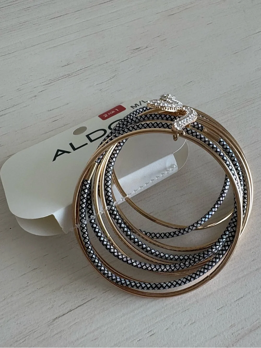 NWT Aldo Rhinestone Snake Bangle Bracelet Set - Size M/L